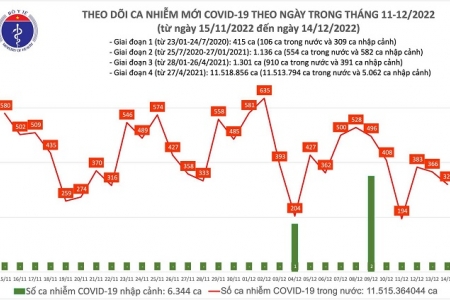 Ghi nhận 320 ca nhiễm COVID-19 mới trong ngày 14/12