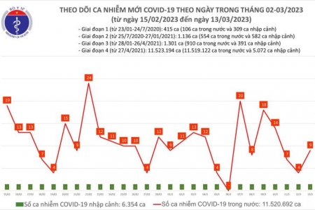 Cả nước có 9 ca COVID-19 mới trong ngày 13/03