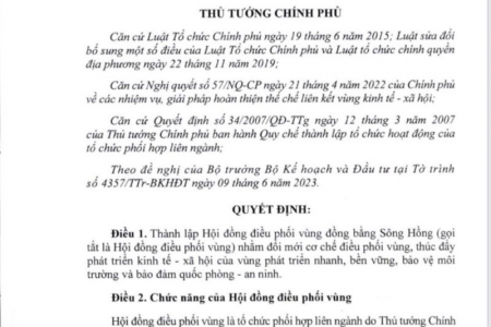 Thành lập Hội đồng điều phối vùng đồng bằng sông Hồng