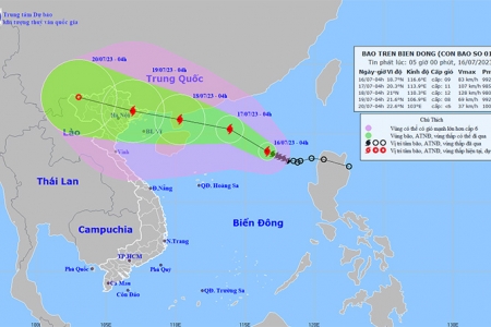 Bão số 1 di chuyển theo hướng Tây Tây Bắc và giật cấp 14