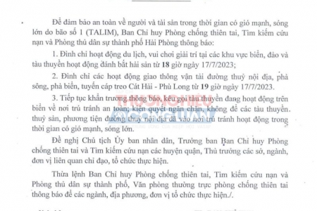 Hải Phòng tạm dừng hoạt động giao thông thủy nội địa, khu vui chơi giải trí các khu vực biển đảo