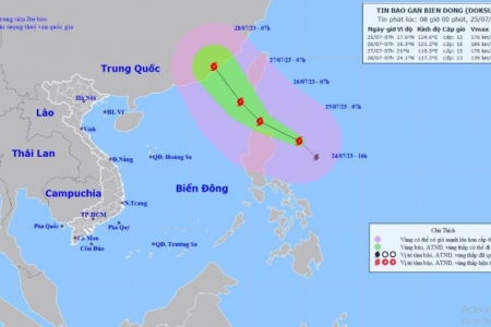 Bão Doksuri gió giật trên cấp 17 đang hướng về Biển Đông