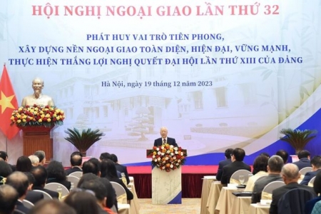 Khai mạc Hội nghị Ngoại giao 32, Tổng Bí thư Nguyễn Phú Trọng tới dự và phát biểu chỉ đạo