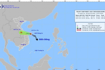 Ngày 16/7, áp thấp nhiệt đới sẽ suy yếu