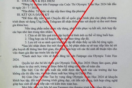 Cảnh báo giả mạo văn bản Bộ Giáo dục và Đào tạo mời tham gia Olympic Toán 2024