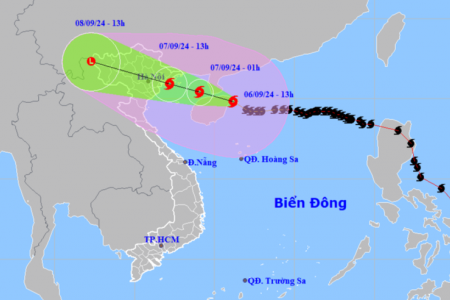 Siêu bão Yagi cách Quảng Ninh khoảng 450km về phía Đông Đông Nam