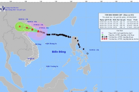 Siêu bão Yagi cách Quảng Ninh khoảng 150km về phía Đông Đông Nam, tiến gần tới Cô Tô