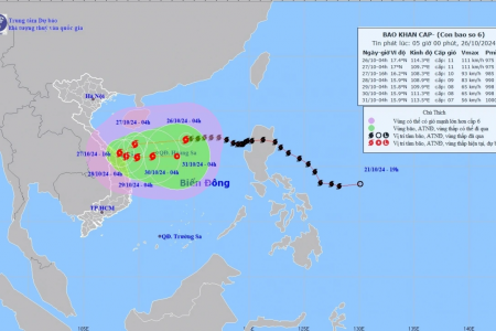 Bão số 6 cách quần đảo Hoàng Sa khoảng 230km, mưa to từ Quảng Trị đến Quảng Ngãi