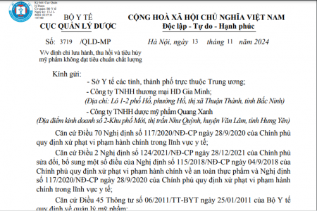 Thu hồi, tiêu hủy sản phẩm Sữa tắm em bé Gia Minh không đạt chuẩn chất lượng