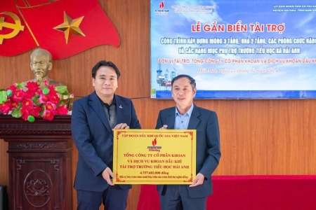 PV Drilling gắn biển tài trợ công trình Trường Tiểu học xã Hải Anh