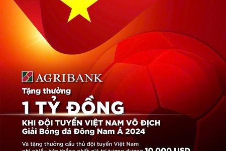 Agribank sẽ trao thưởng 1 tỷ đồng khi Đội tuyển Quốc gia Việt Nam vô địch Giải Bóng đá Đông Nam Á 2024