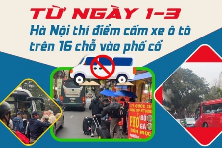 Từ ngày 1/3, thí điểm cấm xe ô tô từ 16 chỗ vào khu vực hồ Hoàn Kiếm và phố cổ