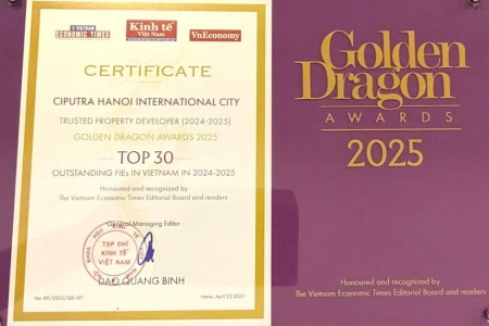 Ciputra Hanoi vinh dự nhận Giải thưởng Rồng Vàng 2025