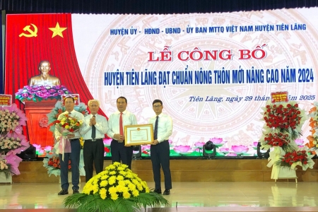 Hải Phòng: Công bố huyện Tiên Lãng đạt chuẩn nông thôn mới nâng cao năm 2024