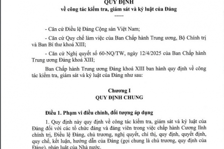 Quy định mới về công tác kiểm tra, giám sát, kỷ luật của Đảng