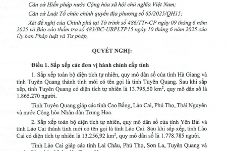 Nghị quyết số 202/2025/QH15 của Quốc hội về việc sắp xếp đơn vị hành chính cấp tỉnh