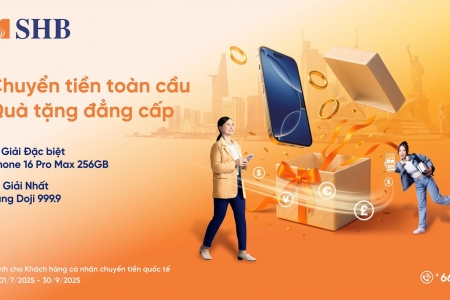 Cơ hội trúng iPhone 16 Pro max & vàng 999.9 khi chuyển tiền quốc tế tại SHB