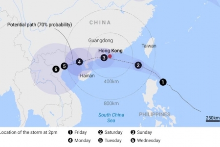 Bão Wipha có thể đạt cấp độ siêu bão trước khi tiến gần tới Hong Kong
