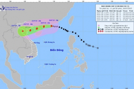 Bão số 3 giật cấp 15 cách bờ biển Quảng Ninh-Hải Phòng khoảng hơn 600 km