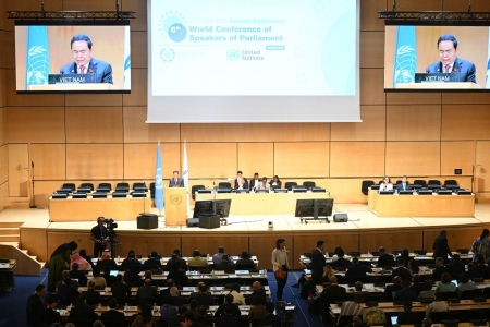 Chủ tịch Quốc hội Trần Thanh Mẫn dự, phát biểu tại Phiên thảo luận chung Hội nghị các Chủ tịch Quốc hội thế giới