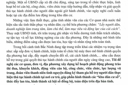 Chủ tịch UBND tỉnh Bắc Ninh gửi thư khen cán bộ, công chức, viên chức và người lao động tỉnh Bắc Ninh