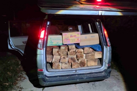 Tạm giữ một xe ô tô vận chuyển trái phép 21 khúc gỗ quý hiếm