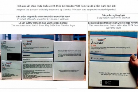 Sở Y tế Thanh Hóa khuyến cáo không kinh doanh, sử dụng thuốc Aclasta có dấu hiệu giả mạo