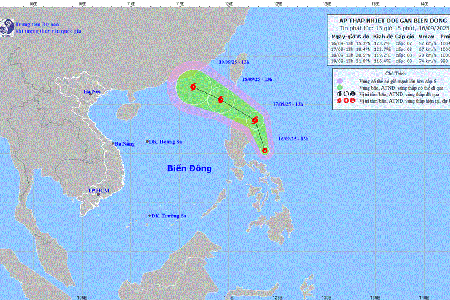 Áp thấp nhiệt đới mạnh lên, hướng vào Biển Đông