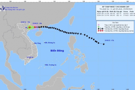 Áp thấp nhiệt đới áp sát Quảng Ninh, sắp vào đất liền