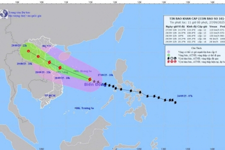Bão số 10 (Bualoi) di chuyển theo hướng Tây Tây Bắc, tốc độ khoảng 35km/h