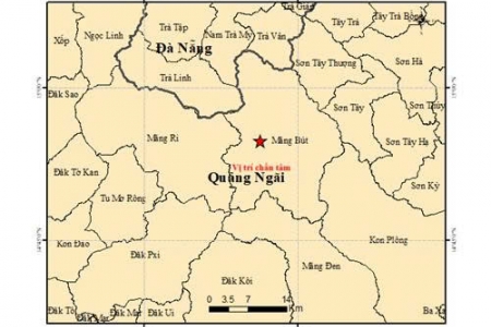 Liên tiếp 4 trận động đất tại Quảng Ngãi, mạnh nhất 3.6 độ richter