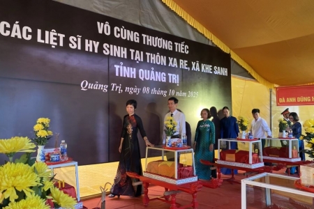 Quảng Trị: Lễ viếng, truy điệu và an táng 14 hài cốt liệt sĩ