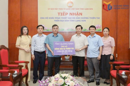 Tỉnh Quảng Ninh trao 3 tỷ đồng ủng hộ nhân dân tỉnh Lạng Sơn bị thiệt hại do thiên tai