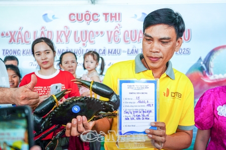 Cua Cà Mau nặng hơn 1,8 kg giành ngôi quán quân cuộc thi “Xác lập kỷ lục”