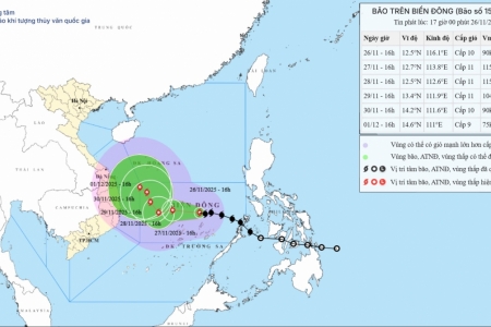 Bão số 15 di chuyển chậm, cách đảo Song Tử Tây khoảng 230 km