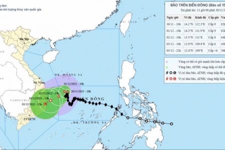 Bão số 15 lại đổi hướng di chuyển, dự báo suy yếu dần
