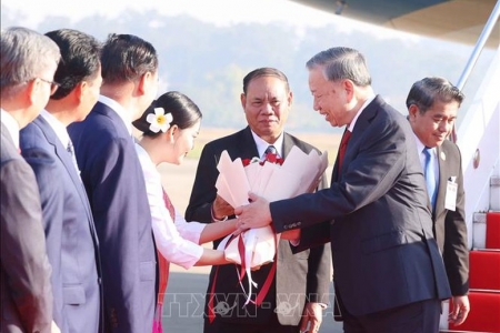 Tổng Bí thư Tô Lâm đến thủ đô Viêng Chăn, bắt đầu thăm cấp Nhà nước tới Lào