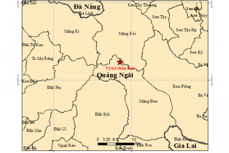 Quảng Ngãi ghi nhận 5 trận động đất trong đêm, mạnh nhất 3,4 độ Richter