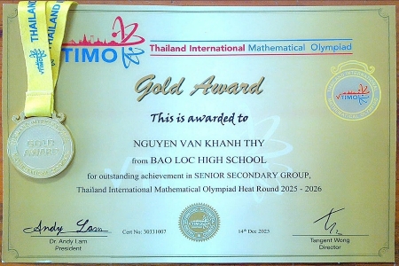 Nữ sinh lớp 11 Trường THPT Bảo Lộc đoạt Huy chương Vàng tại Thailand International Mathematical Olympiad (TIMO)