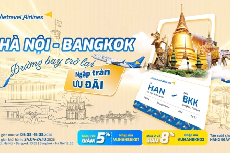 Vietravel Airlines mở bán trở lại đường bay Hà Nội – Bangkok