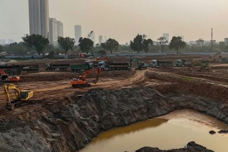 Hà Nội: Đại công trường hồ điều hòa Mễ Trì tăng tốc thi công, tăng năng lực chống ngập khu vực phía Tây