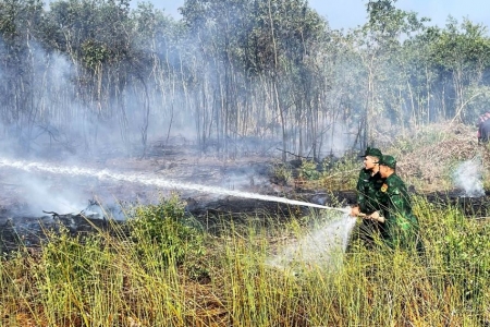 Đồn Biên phòng Mỹ Thạnh Tây phối hợp kịp thời dập tắt cháy rừng