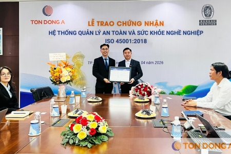 Tôn Đông Á vinh dự nhận Chứng nhận ISO 45001:2018 - Khẳng định cam kết xây dựng môi trường làm việc an toàn, bền vững
