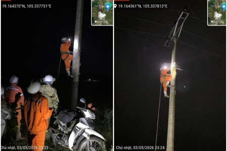 Công ty Điện lực Nghệ An xuyên đêm khắc phục sự cố do mưa đá, lốc xoáy, nhanh chóng cấp điện trở lại