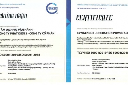 Phú Mỹ 3 và Phú Mỹ 2.2 đạt chứng nhận ISO 50001:2018, nâng cao hiệu quả sử dụng năng lượng