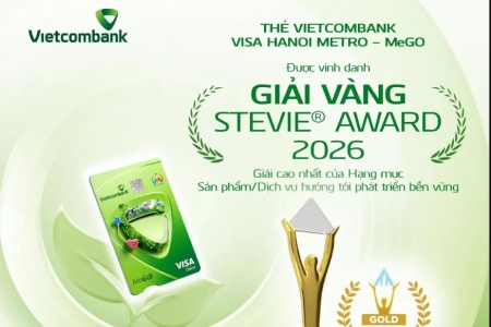 Thẻ Vietcombank Visa Hanoi Metro - MeGO giành Giải Vàng Stevie® Award 2026