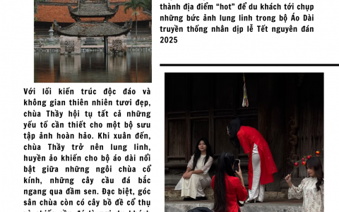 Du xuân chùa Thầy, lưu giữ khoảnh khắc áo dài rực rỡ ngày Tết