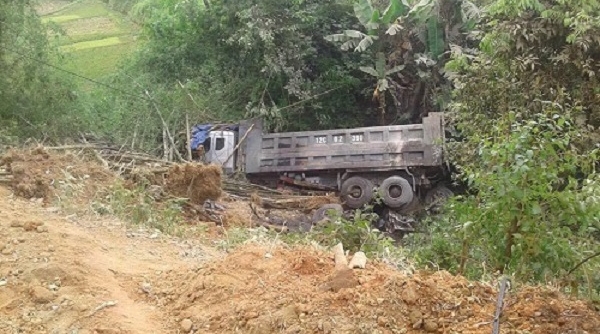 Xe tải đâm chết 9 con trâu trước khi rơi xuống vực