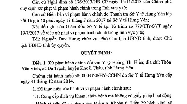 Vụ trẻ bị sùi mào gà ở Hưng Yên: Tước giấy phép hành nghề 1 năm