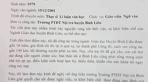Quảng Ninh: Sự thật gây “bão” về việc thầy giáo công tác 16 năm xin ra khỏi ngành